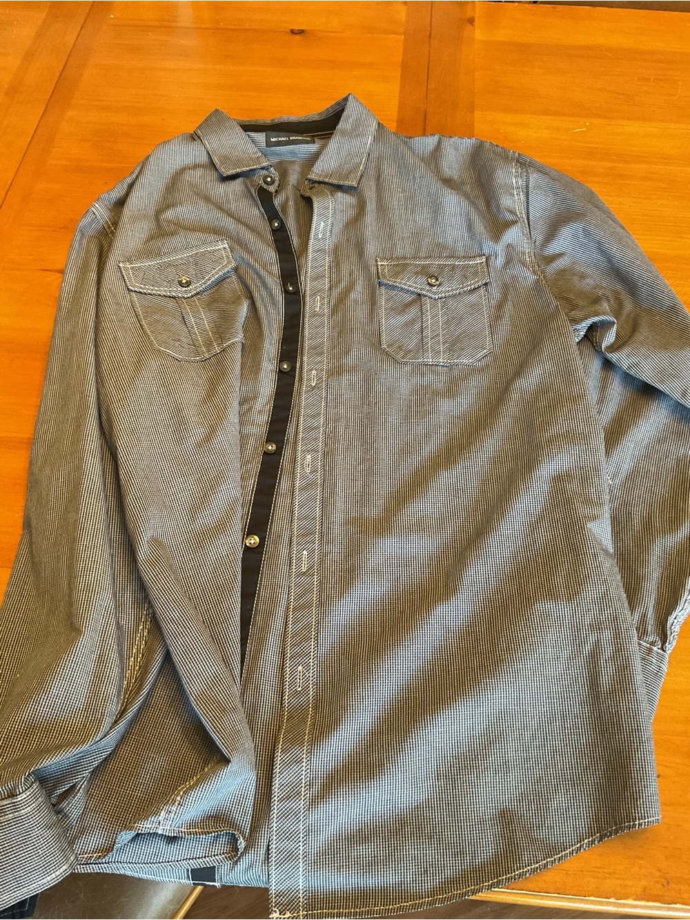 Michael Brandon Black and White Micro-Check Button Shirt